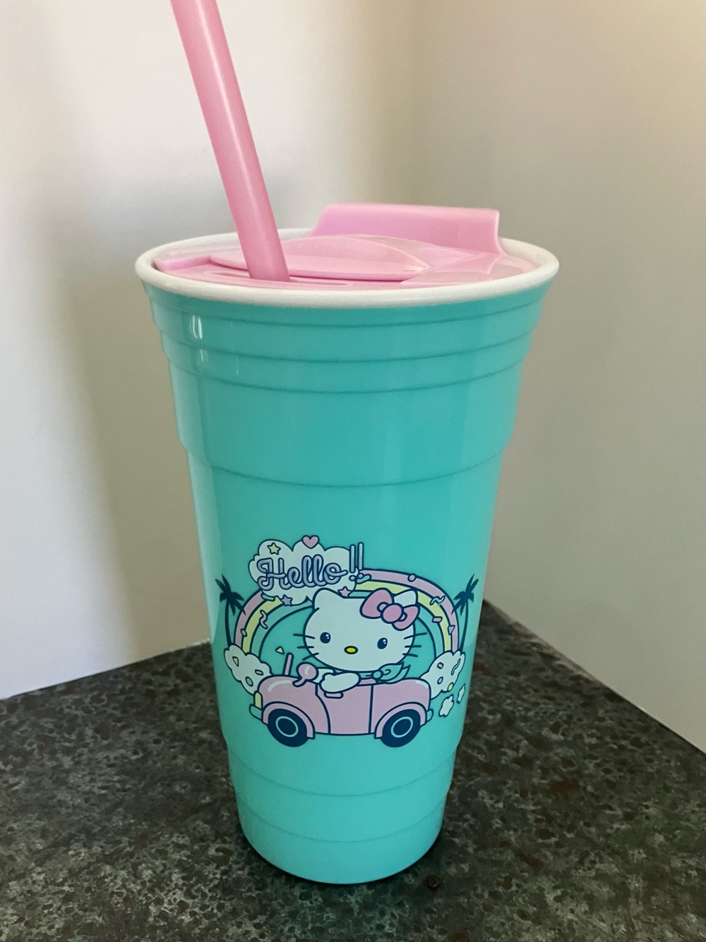 Hello Kitty Turquoise and Pink Tumbler Cup with Straw 24 z